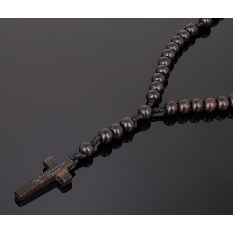 Piękny różaniec z bursztynu i  hebanu, różaniec katolicki, różaniec drewniany, naszyjnik