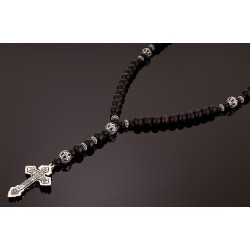 Piękny różaniec z bursztynu i  hebanu, różaniec katolicki, różaniec drewniany, naszyjnik