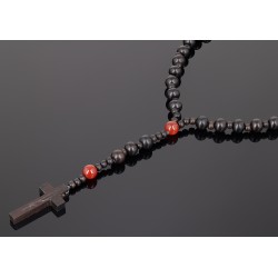 Piękny różaniec z bursztynu i  hebanu, różaniec katolicki, różaniec drewniany, naszyjnik