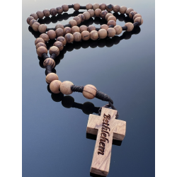 Różaniec z drewna oliwnego z Betlejem – z grawerowanym krzyżem „Bethlehem”
