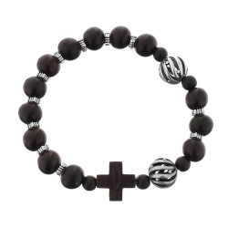 Bransoletka różaniec katolicki bursztyn heban drewniany