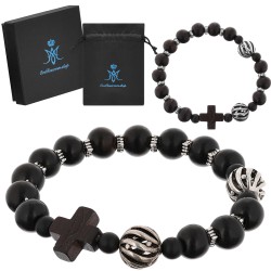 Bransoletka różaniec katolicki bursztyn heban drewniany