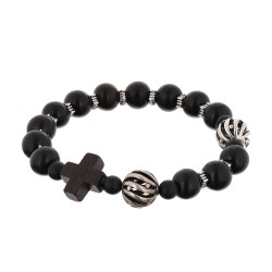 Bransoletka różaniec katolicki bursztyn heban drewniany