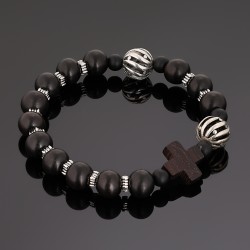 OraRosarium - Bransoletka różaniec na rękę męski heban tygrysi metal