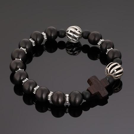 OraRosarium - Bransoletka różaniec na rękę męski heban tygrysi metal