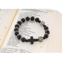 OraRosarium - Bransoletka różaniec na rękę męski heban tygrysi metal