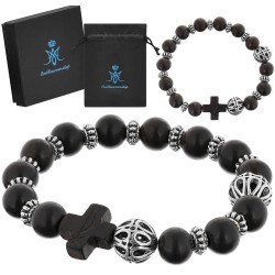 Bransoletka różaniec katolicki bursztyn heban drewniany