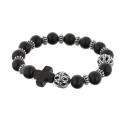 Bransoletka różaniec katolicki bursztyn heban drewniany