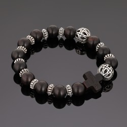 OraRosarium - Bransoletka różaniec na rękę męski heban tygrysi metal