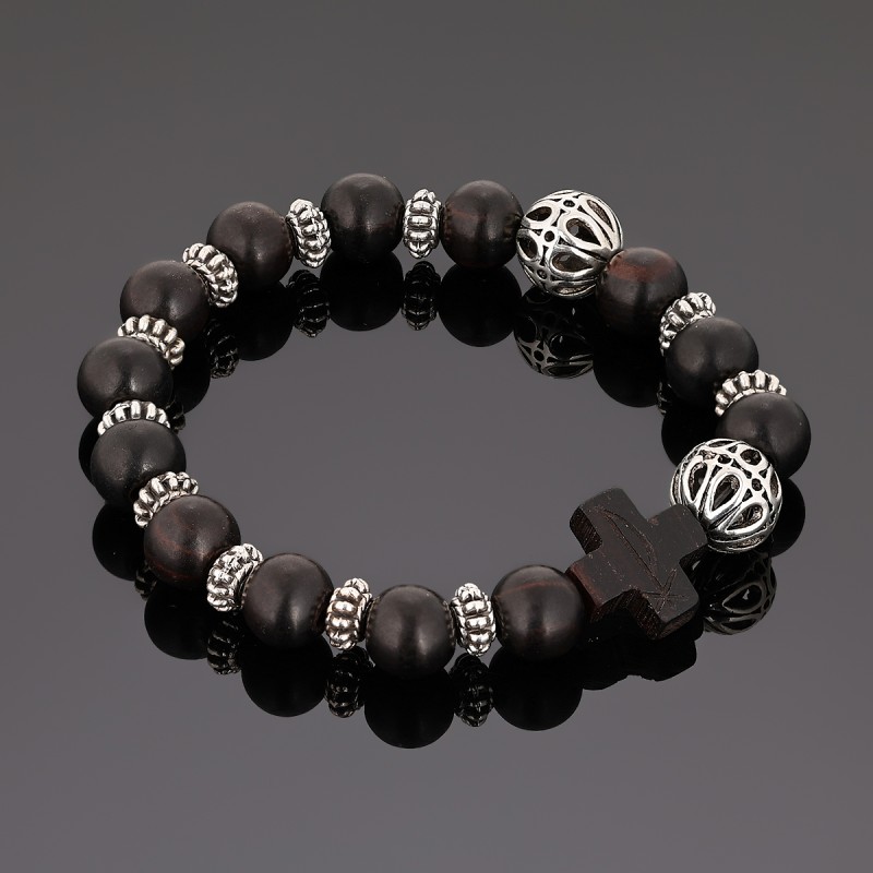 OraRosarium - Bransoletka różaniec na rękę męski heban tygrysi metal