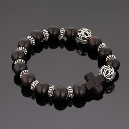 OraRosarium - Bransoletka różaniec na rękę męski heban tygrysi metal