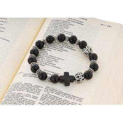 Bransoletka różaniec katolicki bursztyn heban drewniany