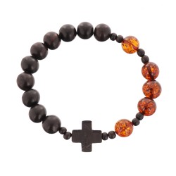OraRosarium - Bransoletka różaniec królewski na rękę bursztyn heban