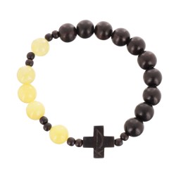 Bransoletka różaniec katolicki bursztyn heban drewniany