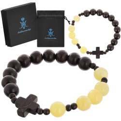 Bransoletka różaniec katolicki bursztyn heban drewniany