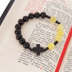 Bransoletka różaniec katolicki bursztyn heban drewniany