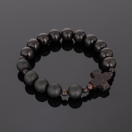 Bransoletka różaniec katolicki bursztyn heban drewniany