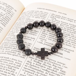 Bransoletka różaniec katolicki bursztyn heban drewniany