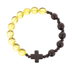 Branosletka różaniec katolicki bursztyn heban drewniany