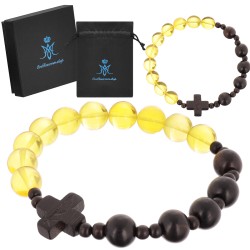 Branosletka różaniec katolicki bursztyn heban drewniany
