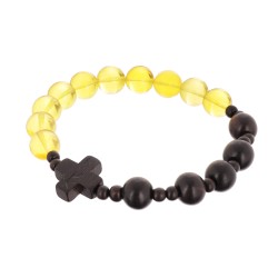 Branosletka różaniec katolicki bursztyn heban drewniany