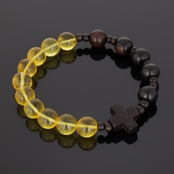 Branosletka różaniec katolicki bursztyn heban drewniany