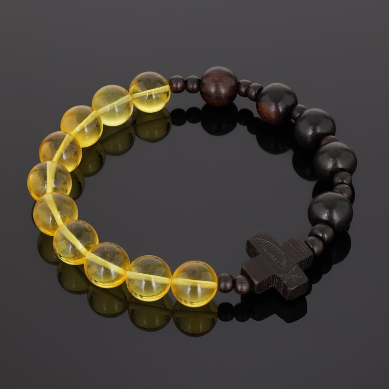 Branosletka różaniec katolicki bursztyn heban drewniany