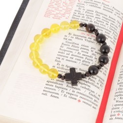 Branosletka różaniec katolicki bursztyn heban drewniany