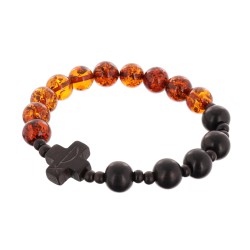 Bransoletka różaniec katolicki bursztyn heban drewniany