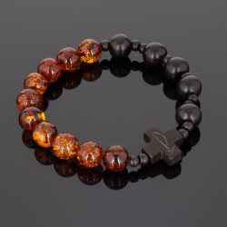 Bransoletka różaniec katolicki bursztyn heban drewniany