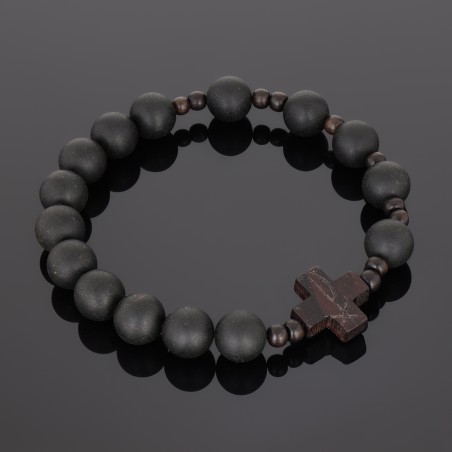 OraRosarium - Bransoletka różaniec królewski ne rękę bursztyn czarny mat heban tygrysi