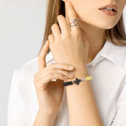 OraRosarium - Bransoletka różaniec na rękę bursztyn żółty  heban damska