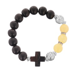 OraRosarium - Bransoletka różaniec na rękę bursztyn żółty  heban damska