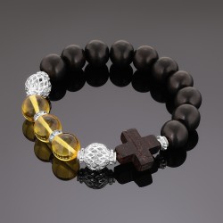 OraRosarium - Bransoletka rózaniec na rękę bursztyn cytrynowy cyrkonie