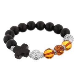 OraRosarium - Bransoletka różaniec na rękę bursztyn koniak heban damska