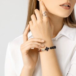 OraRosarium - Bransoletka różaniec na rękę bursztyn koniak heban damska