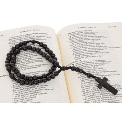 Piękny różaniec z bursztynu i  hebanu, różaniec katolicki, różaniec drewniany, naszyjnik