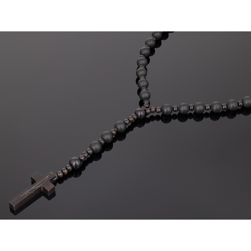 Piękny różaniec z bursztynu i  hebanu, różaniec katolicki, różaniec drewniany, naszyjnik