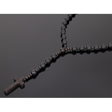 Piękny różaniec z bursztynu i  hebanu, różaniec katolicki, różaniec drewniany, naszyjnik