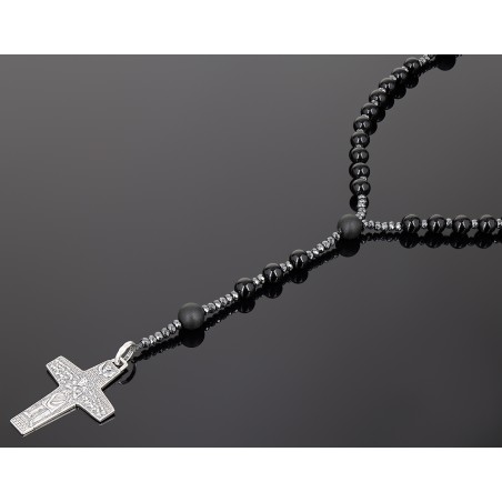 Piękny różaniec z bursztynu i  hebanu, różaniec katolicki, różaniec drewniany, naszyjnik