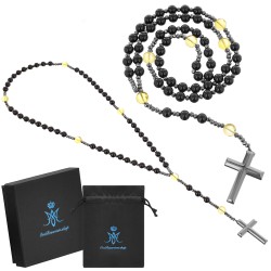 Piękny różaniec z bursztynu i  hebanu, różaniec katolicki, różaniec drewniany, naszyjnik