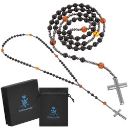 Piękny różaniec z bursztynu i  hebanu, różaniec katolicki, różaniec drewniany, naszyjnik