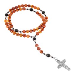 Piękny różaniec z bursztynu i  hebanu, różaniec katolicki, różaniec drewniany