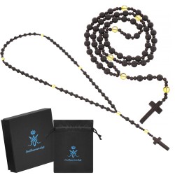 Piękny różaniec z bursztynu i  hebanu, różaniec katolicki, różaniec drewniany, naszyjnik