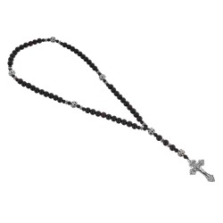 Piękny różaniec z bursztynu i  hebanu, różaniec katolicki, różaniec drewniany, naszyjnik