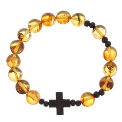 Bransoletka różaniec na rękę bursztynowy koniak