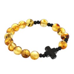 Bransoletka różaniec na rękę bursztynowy koniak