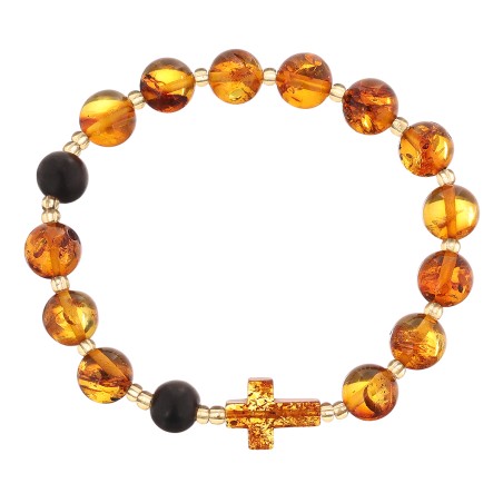 Bransoletka różaniec bursztyn koniak rozmiar uni