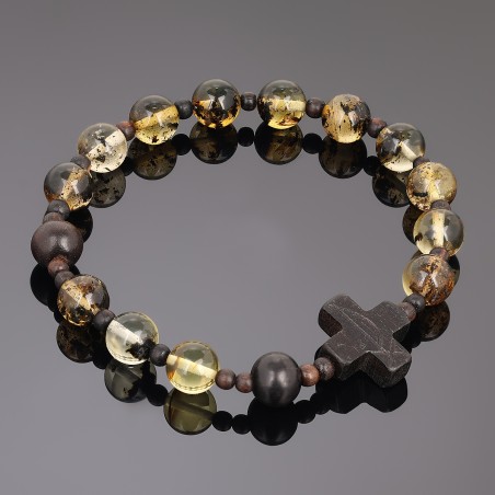 Bransoletka różaniec na rękę bursztyn oliwkowy